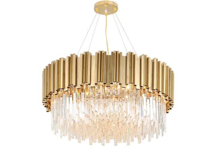 LED postmoderne ronde dorée en acier inoxydable Lustre en cristal éclairage Lustre Suspension Luminaire Lampen pour salle à manger