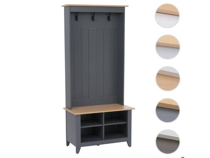 Penderie HWC-P28 banc mélaminé 170x76x39 cm gris foncé naturel