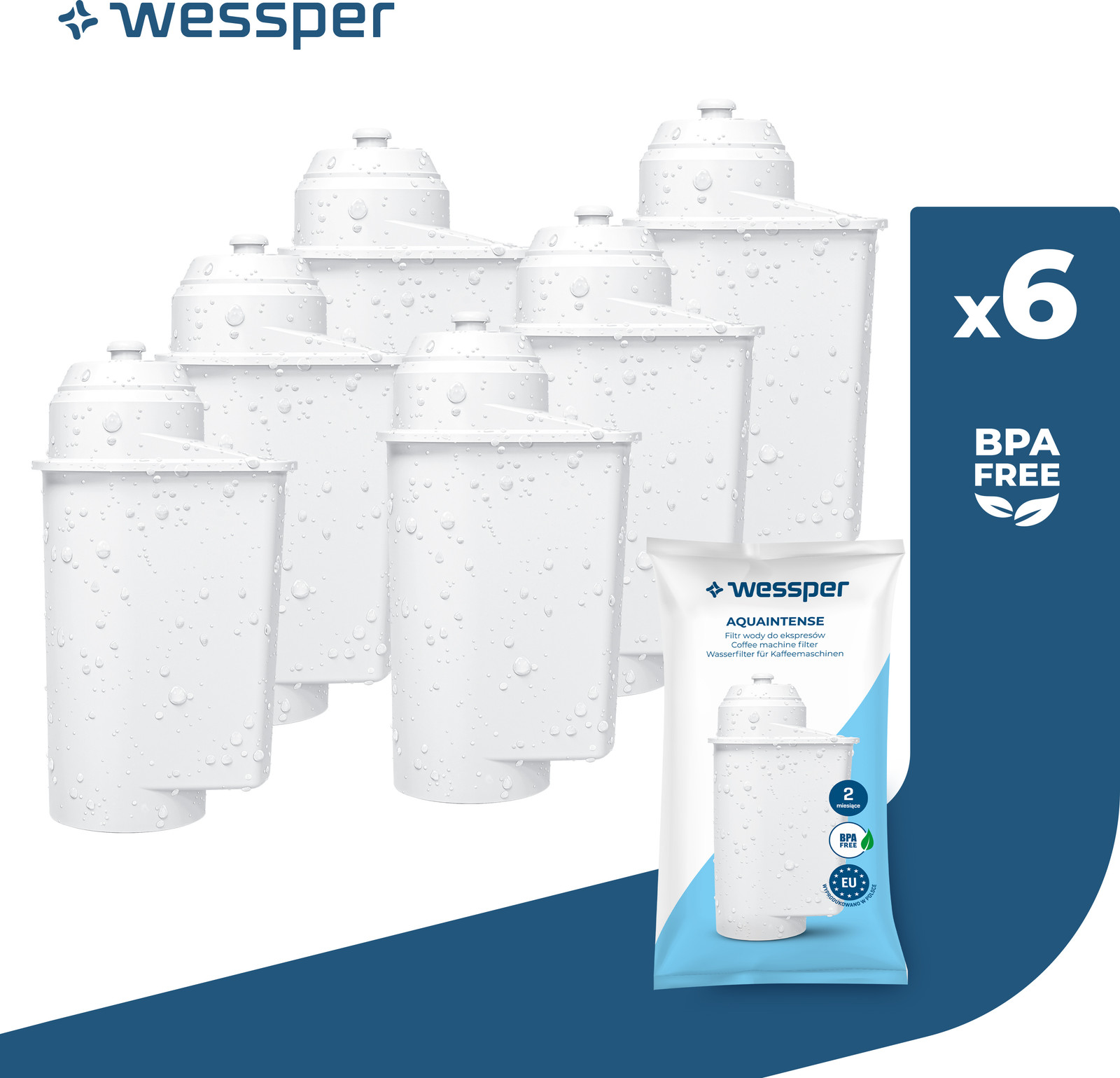 6x Wessper waterfilter voor Siemens EQ.6, EQ.9, EQ.300, EQ.500 en iQ700, vervangt TZ70003