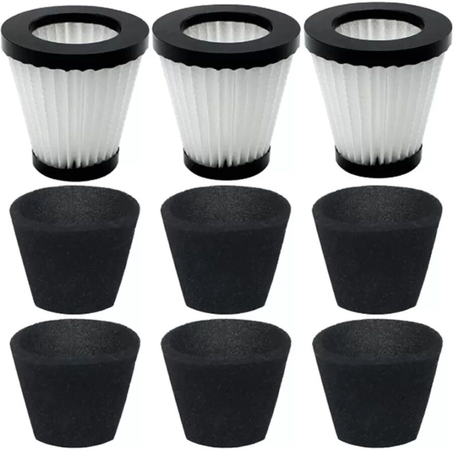 INF Filter-Ersatzset kompatibel mit Dirt Devil F117 – 3 Filterpatronen + 6 Vliesfilterpads, Schwarz