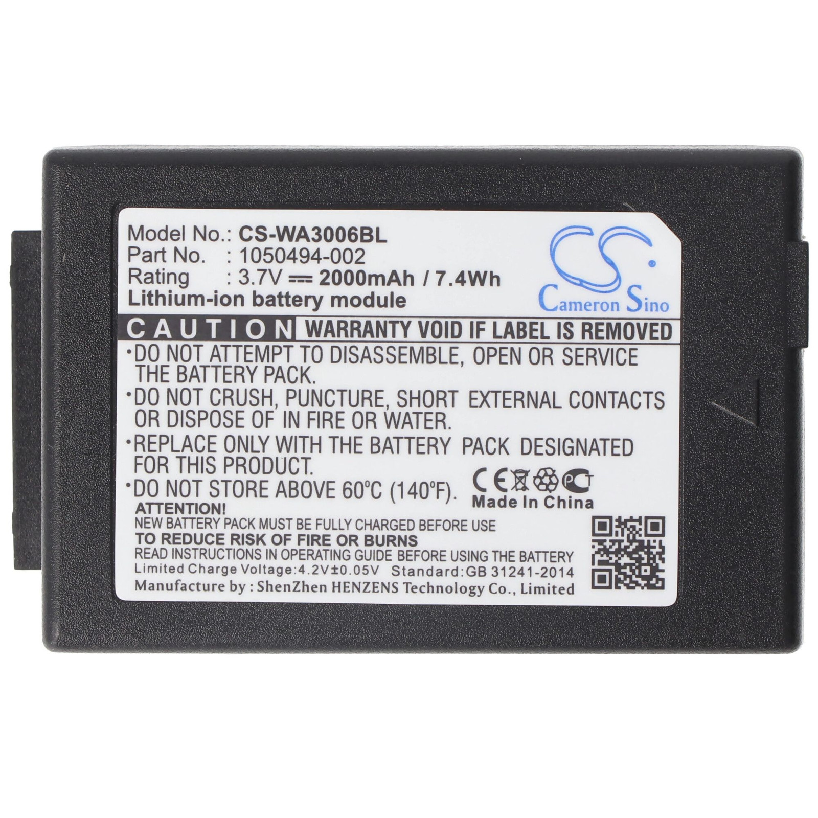 Psion Li-ion Batterij voor WA3006, 3.7V, 3000mAh, 11.1Wh, Zwart