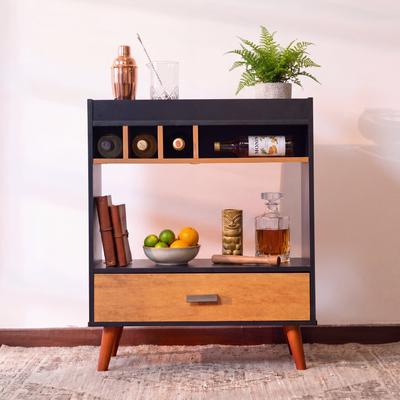 Boahaus Dublin Wine Bar Cabinet with Drawer and Open Shelves – Space-Saving Bar Storage Station