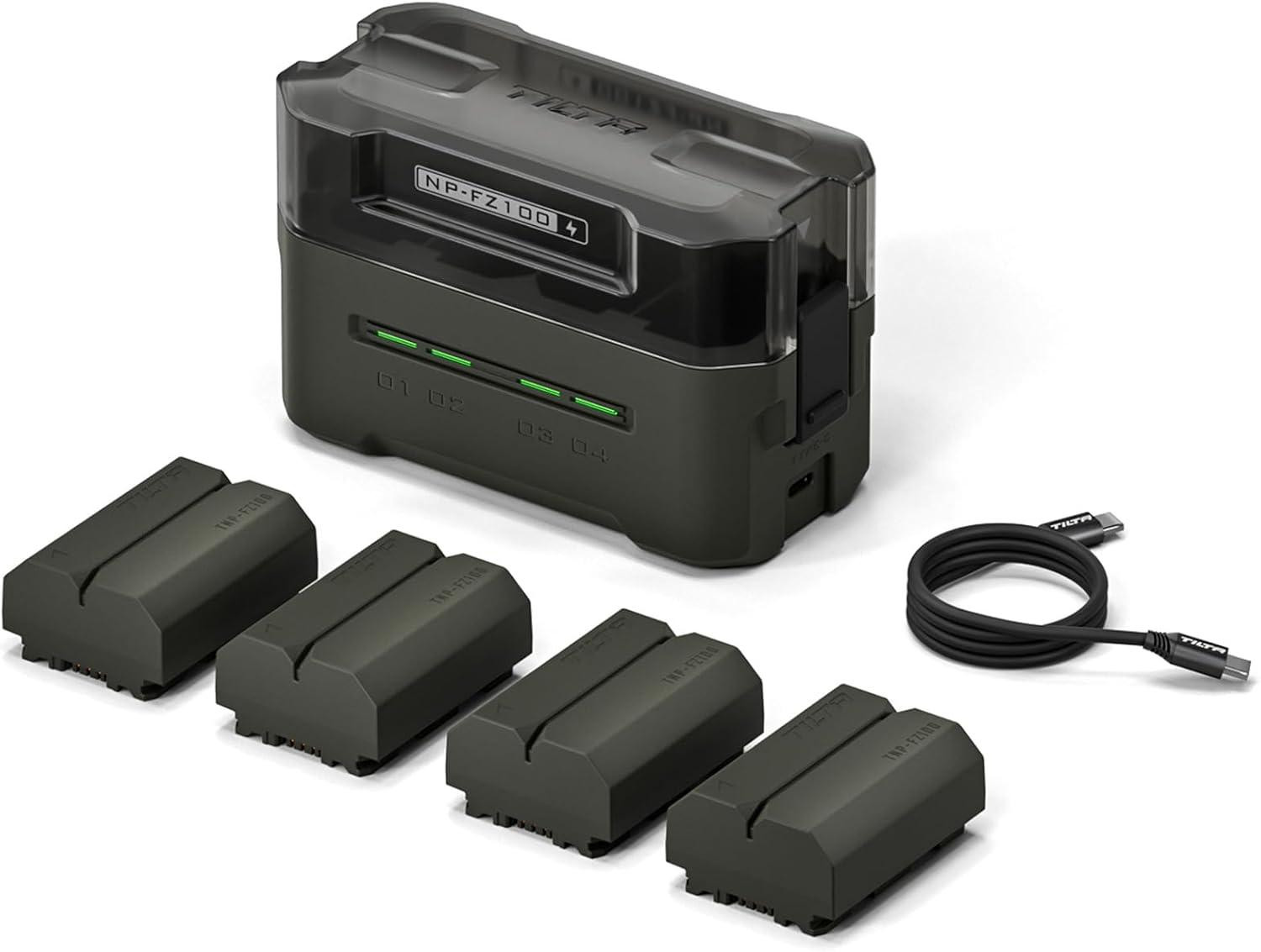 Selius Batterijset en USB-C snellader met vier kanalen voor camera's