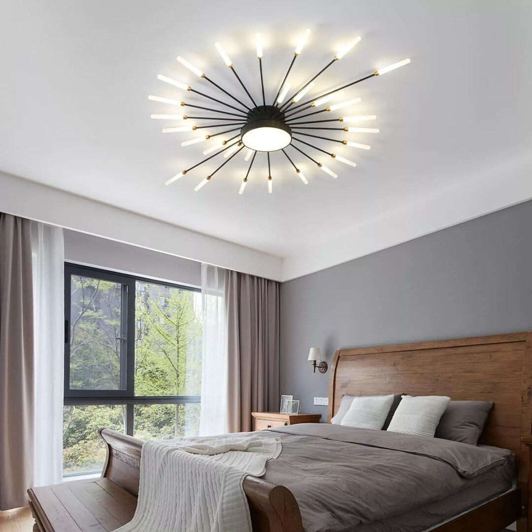 RRBEST 29-Light Ceiling Light,Modern LED Heads Flower Shape Ceiling Lights,Living Room Flush Mount Lighting Matte Black 105cm W X 105cm D