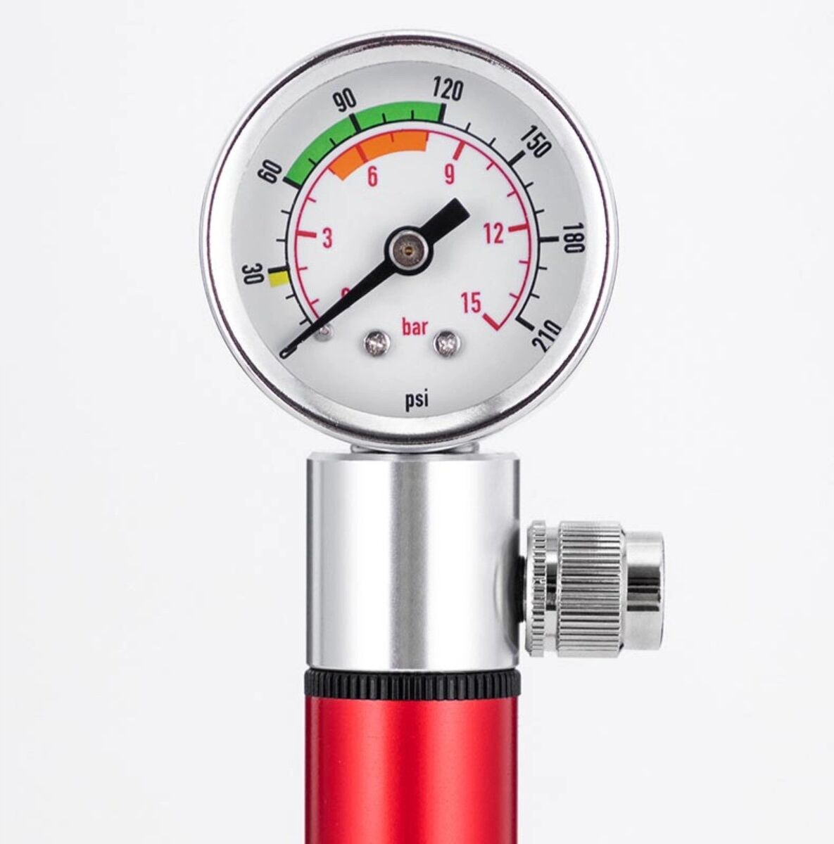 INF Tragbare Fahrradpumpe aus Aluminiumlegierung mit 120 PSI Manometer & Weichschlauch Silber