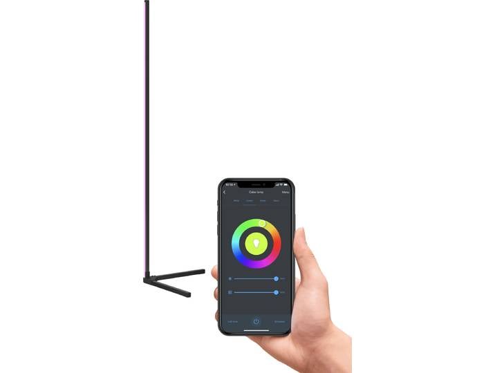 Calex Smart LED Stehlampe, 140 cm, RGB-Farben & kalt- bis warmweiß Licht, dimmbar, WLAN App- & Sprachsteuerung, Ecklampe für Wohnzimmer, Schwarz