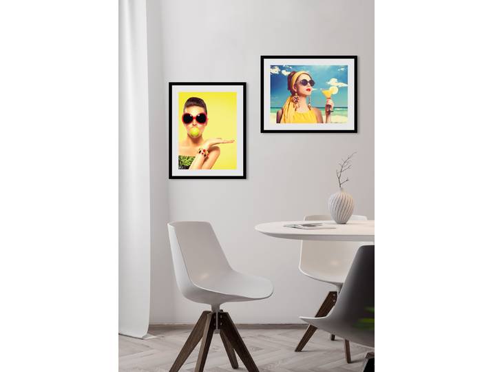 Bild QUEENCE citruspower , gelb (farbe rahmen: schwarz, farbe bild(er): gelb), B:30cm H:40cm, Acrylglas, Holz, Papier, Bilder, Bild, HD Premium Poster-Druck inkl. Holzrahmen