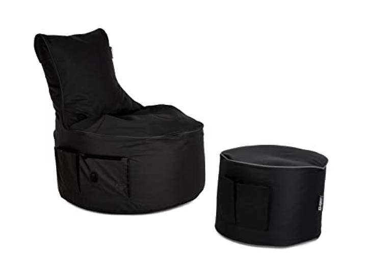 BuBiBag Maverick Gaming Sitzsack mit Hocker für Erwachsene und Kinder - mit Ausgang, Seitentaschen für Controller - Gamer Sitzsäcke für Indoor & Outdoor (anthrazit)