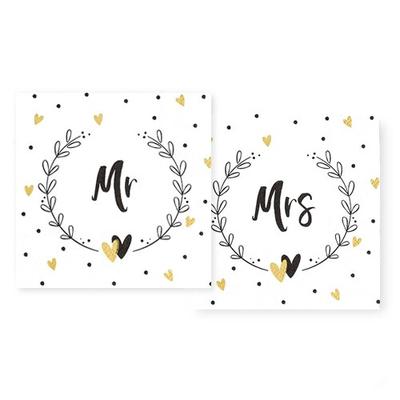 Home Fashion, Mr&Mrs, Cocktail-Servietten 25 cm x 25 cm, im Viertelfalz, 2 Designs je Packung, 20 Stück pro Pack