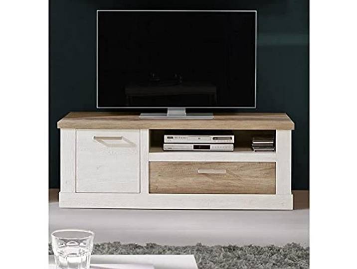 FORTE DURO TV-Unterschrank mit 1 Tür und 1 Schublade, Holzwerkstoff, Pnie Weiß /Antikeiche, 139,6 x 52 x 52 cm
