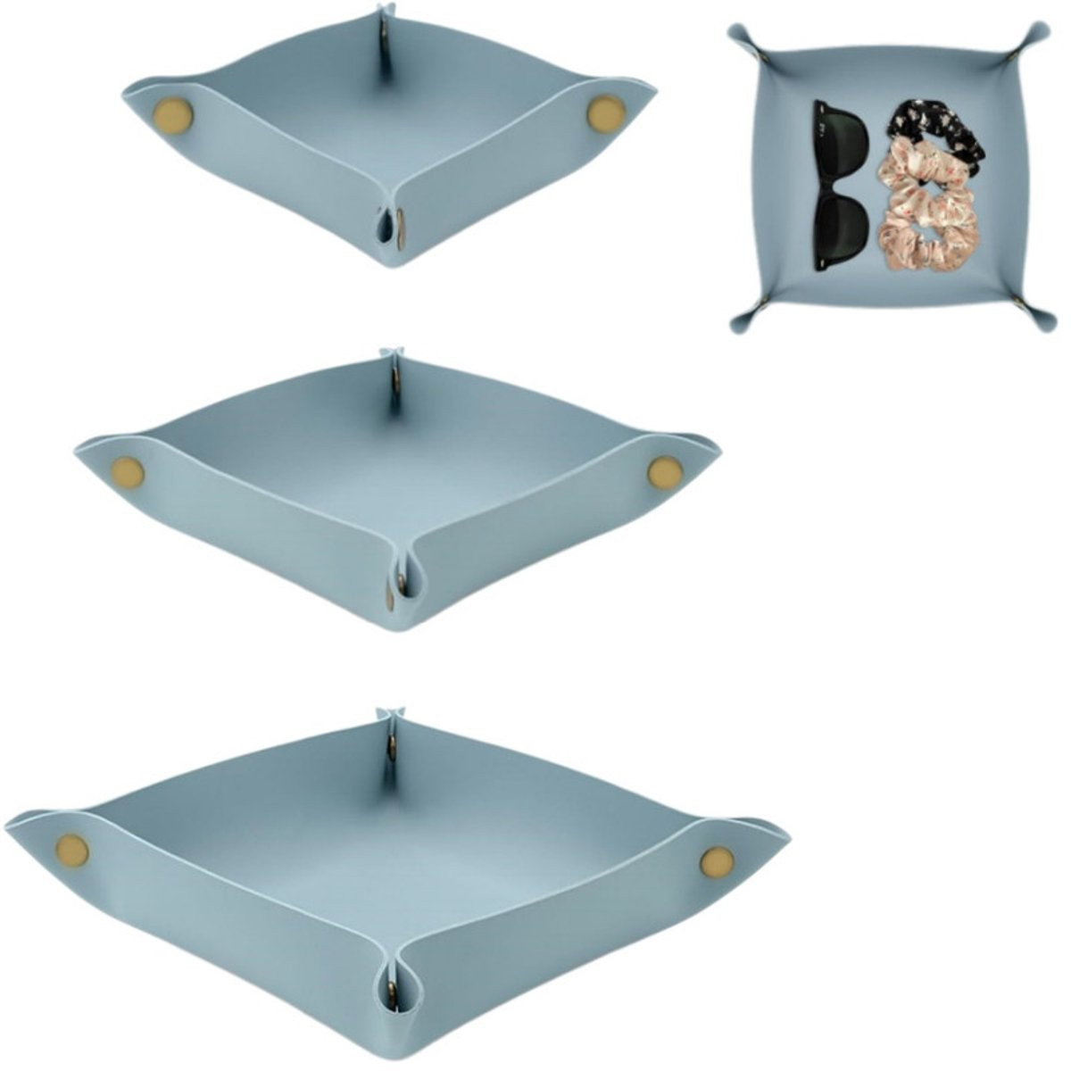 3-delige set blauwe opbergdozen van PU-leer voor sieraden, horloges en bureau-accessoires