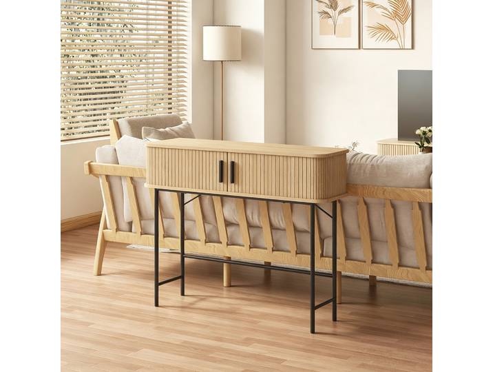 HOMCOM Console Table Chêne Noir Portes Coulissantes Salon