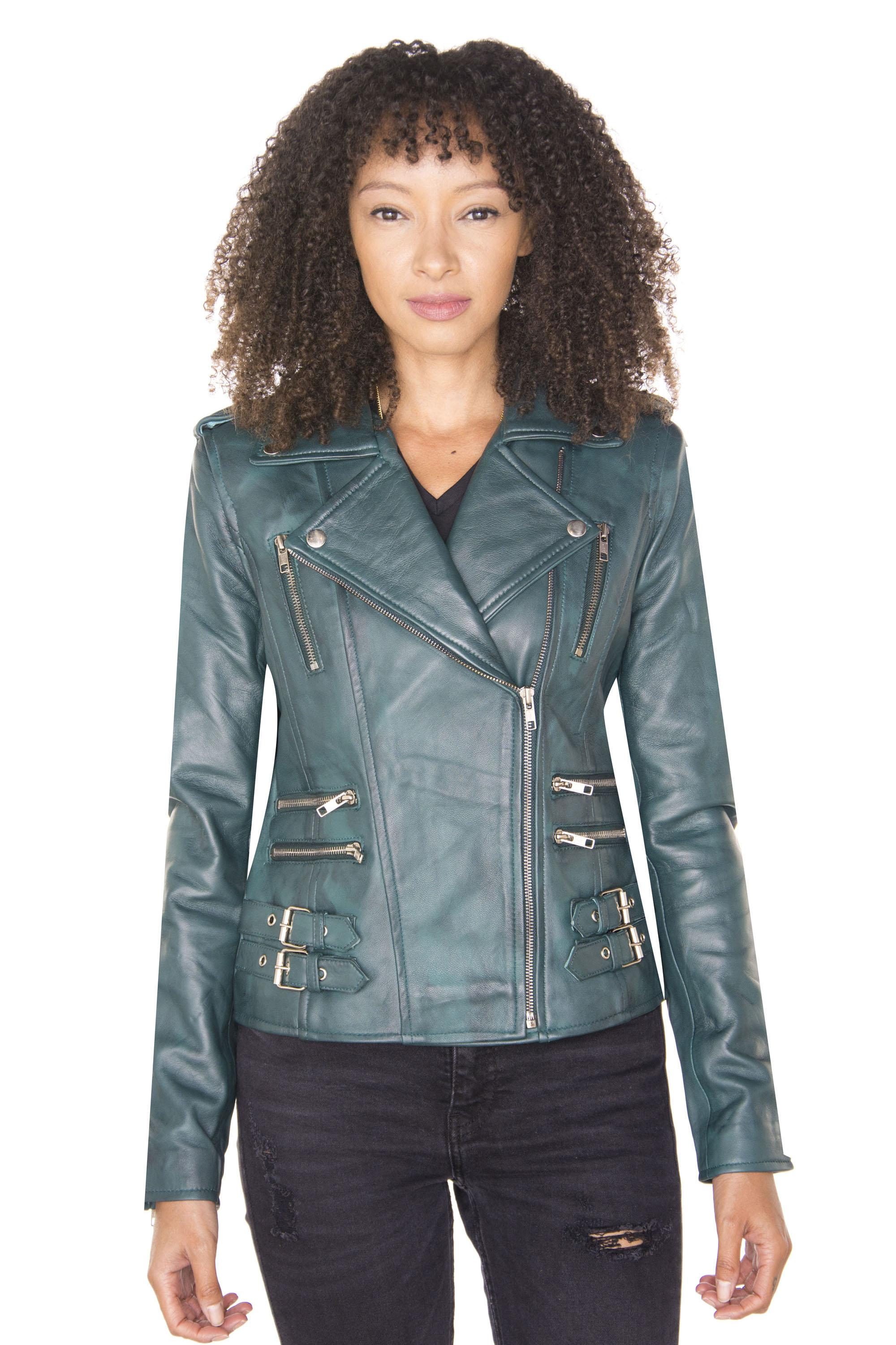 Dames leren vintage Brando Bikerjack-Orlando