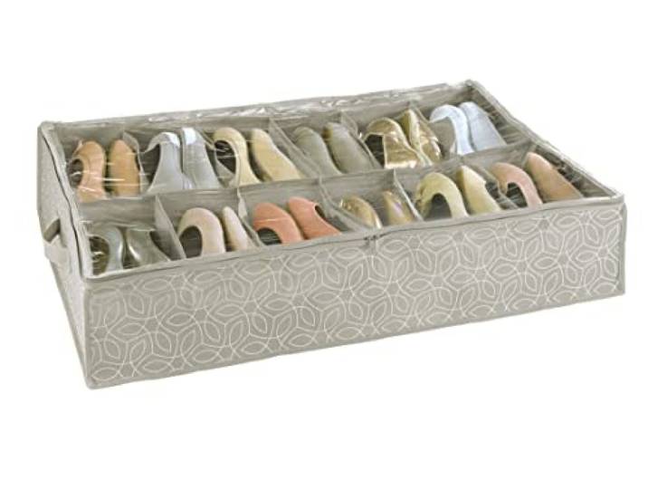 WENKO Range-Chaussures Balance Rangement des Chaussures dans 12 Compartiments\, boîte à Chaussures avec recouvrement Taupe