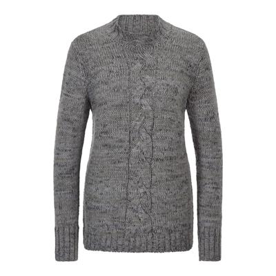 Rundhalspullover GOLDNER "Kurzgröße Hüftlanger Langarm Pullover, Zopfstrick", Damen, Gr. 24, grau (grau, gemustert), Obermaterial: 100% Polyacryl PAN., Modisch, gerade, Elastisch, Pullover Rundhalspullover, keine/nicht relevant