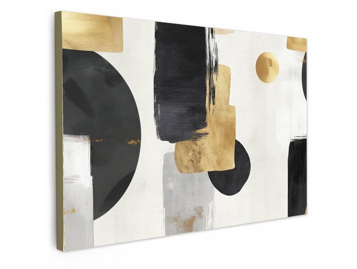 MuchoWow Leinwandbild - Gold - Rechtecke - Kreise - Abstrakt - 120x80 - Kunstdruck, Weiß, Textil, Kiefer, Rechteckig, 120x80 cm, gerahmt, Bilder & Rahmen, Bilder, Wandbilder