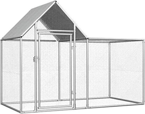 Famanu Hühnerstall mit Auslauf - Hühnerstall für draußen - 2 x 1 x 1,5 m - Grau