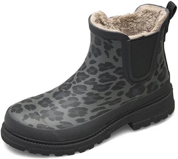 Verbenas Lua Fur Lined Welly Black Leopard Print