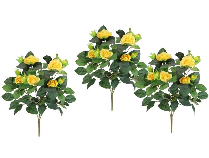 Kunstblume I.GE.A. Künstlicher Rosenbusch , gelb, B:17cm H:34cm L:17cm, Polyester, Kunstpflanzen, Kunstblume, Kunstrose Blume Strauß Bouquet Rosen Rosenbouquet Wildrose