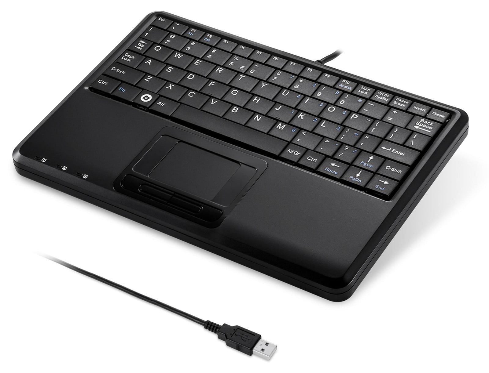 Perixx PERIBOARD-510 H PLUS US Mini USB-toetsenbord met touchpad en hub, zwart