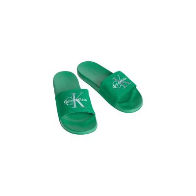 Pantolette CALVIN KLEIN JEANS "ESS SLIDE CV", Herren, Gr. 41, Textil, grün, bestickt, unifarben, Schuhe Pantolette, Badeschuh, Flat, Poolslides mit Logoschriftzug