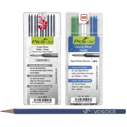 Vasalat, Bleistiftminen, Pica Dry Minen Set - 10 Stück Minen graphit 2B + 8 Stück Minen in blau/weiss/grün (1 Stk., 2B)