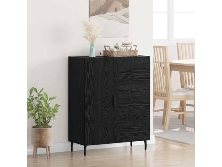 HEFZGDB Klassisches Sideboard mit zeitlosem Design in Schwarz-Eiche, Sideboard aus Holzwerkstoff mit glatter Oberfläche und Metallfüßen, mit Stauraum für Deko und Alltagsgegenstände