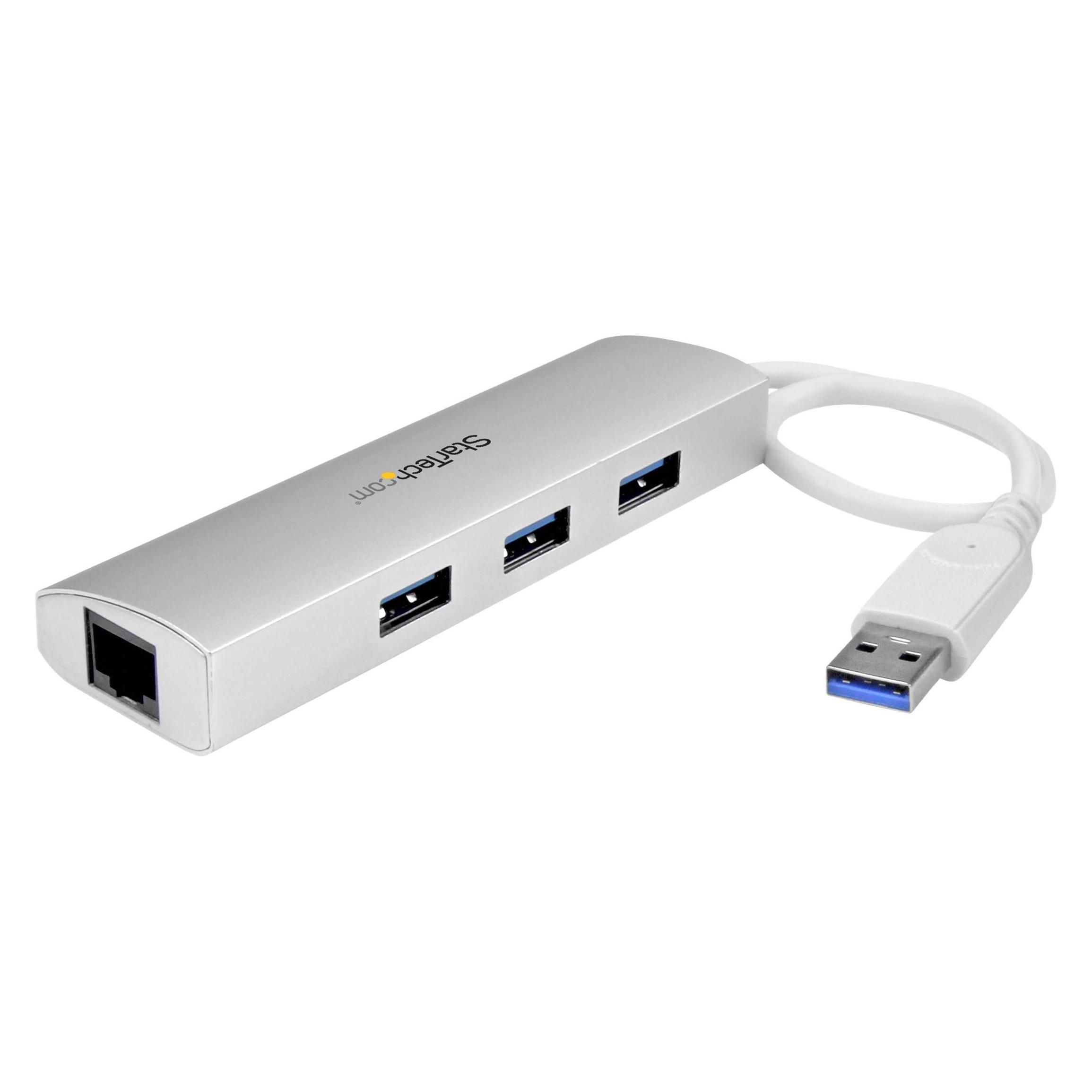 StarTech 3 Port mobiler USB 3.0 Hub plus Gigabit Ethernet - Aluminium USB Hub mit Gigabit Ethernet Adapter (USB-A, 4 Ports) (ST3300G3UA)