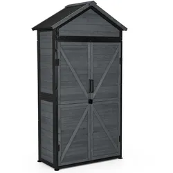 M MCombo Gartenschrank Gartenhaus Holz Metgallgestell Wetterfest, Gerätehaus Outdoor, für Außenbereich Garten Terrasse, Geräteschuppen mit 2 Bewegliche Regale, 45×90×165 cm, 2736
