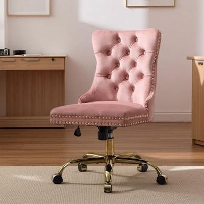 Adjustable Swivel Desk Chair with Nailhead Trim & Button Back, Ergonomic Home Office Seating with Triple-Elastic Cushion Support