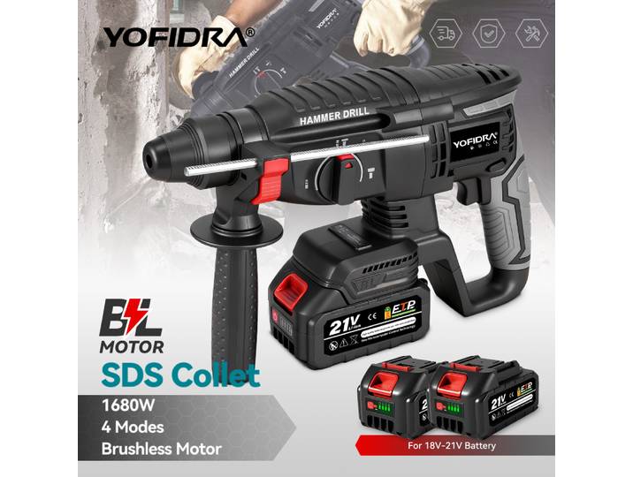 Marteau perforateur rotatif électrique sans balais YOFIDRA 1680W 26MM, outil multifonction pour batterie Makita