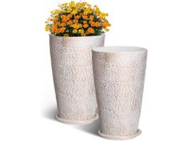 VEVOR Blumentopf, 2er Set, Großer konischer Pflanztopf 530 mm, Blumenkübel Steinfinish, Übertopf, Elegantes Design, Effizientes Drainagesystem, Für Veranda, Patio, Büros, Außen, Innen, Beige