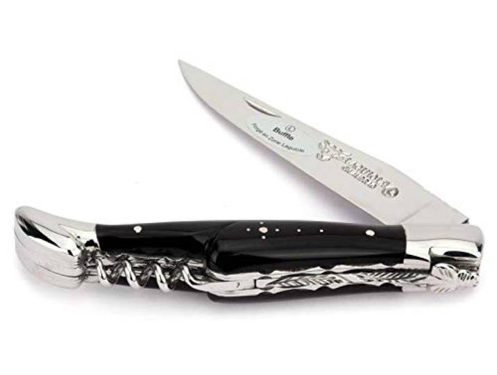 Laguiole en Aubrac Taschenmesser L0812BUIF Doppelplatine, 12 cm, Backen glänzend, Korkenzieher, Griff Büffelhorn