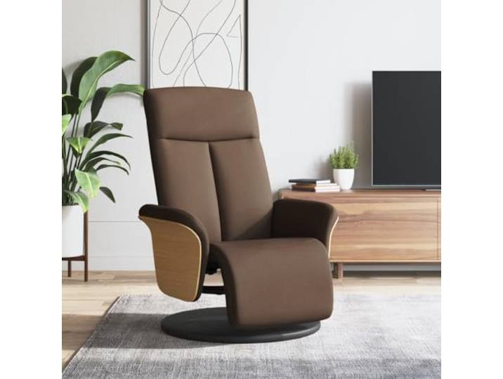 Relaxsessel mit Fußteil Braun Stoff, 360 Grad Drehbar, Liegefunktion Stoffbezug atmungsaktiv, Polsterung dick, Rahmen Sperrholz Metall, manuelle Liegefunktion