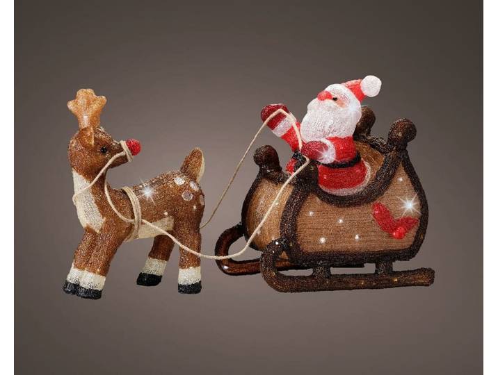 Verlichte kerstman met rendier cool wit