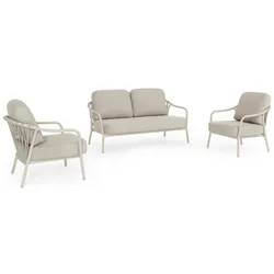 3er Set Garten-Set Edvige - Aluminium Hellbeige Pelikan, Olefin Hellgreige, inkl. Kissen