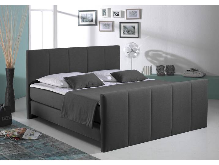 Boxspringbett, Strukturstoff, Anthrazit, 188×216 cm, 7-Zonen-Kaltschaummatratze & Topper, Klassisch, Home-affaire