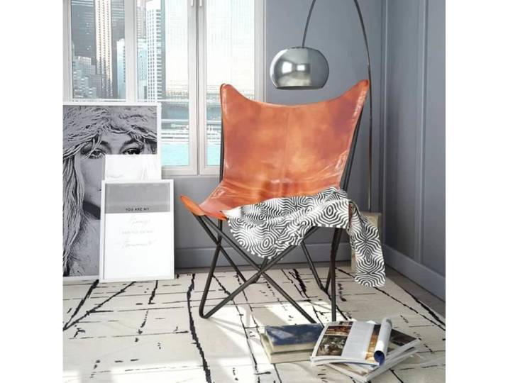 Elégance  Chaise papillon Marron Cuir véritable 74x66x90cm 46831