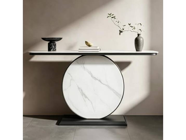 Weiwehome Schmaler Konsolentisch mit Sinterstein-Platte & Metallgestell Sinterstein-Oberfläche, platzsparend, stabiler Metallrahmen, modernes Design(Black E,59.1in*11.8in*31.5in)
