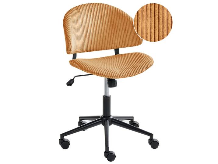 Beliani Bürostuhl Cord Orange Kiana, 55x74x55 cm, Büromöbel, Bürostühle, Drehstühle
