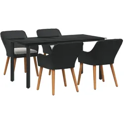 vidaXL 5-teiliges Garten Esstischset Schwarzes Poly-Rattan