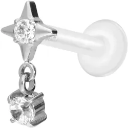 PTFE Labret mit Innengewinde + Titan-Aufsatz STERN + KRISTALL
