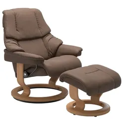 Stressless Sessel mit Hocker Reno Classic Leder Braun Batick Mole M (Medium)