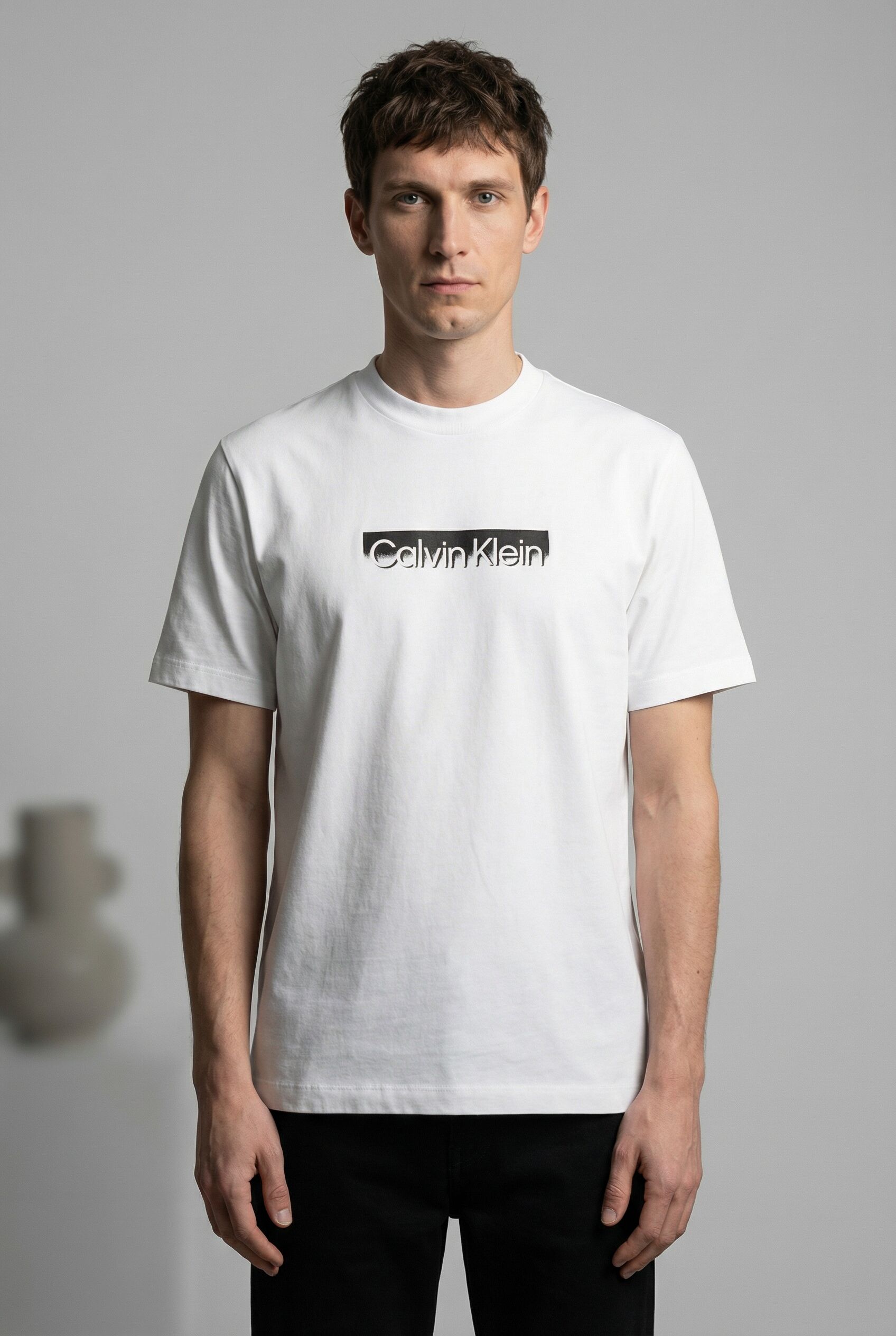 T-Shirt CALVIN KLEIN JEANS "20S EU WHOLESALE SPORTSWEAR GRAP", Herren, Gr. M, weiss (hellweiß), Web, Obermaterial: 100% Baumwolle, unifarben, lässig geschnitten normal, Rundhals, eingesetzt abgesteppte Kante, Shirts T-Shirt, Regular fit mit Rundhalsaussch