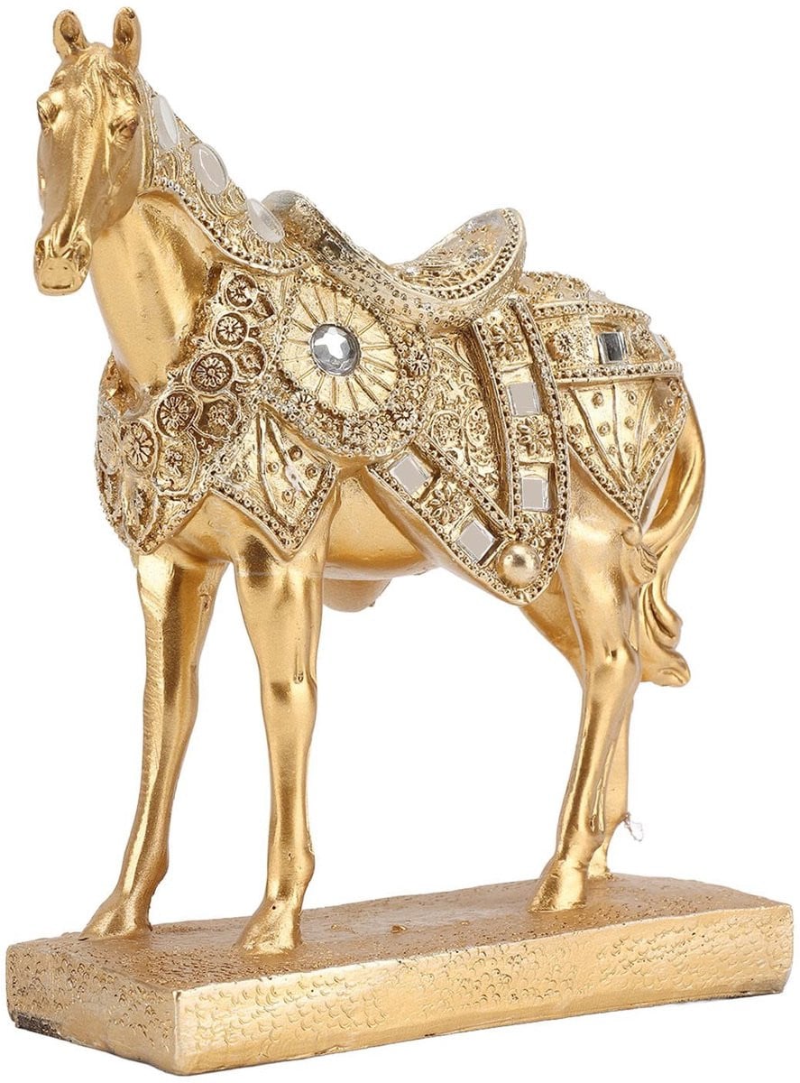 Dailygoody Rustiek Paard Standbeeld - Gouden Ornament voor op Tafel