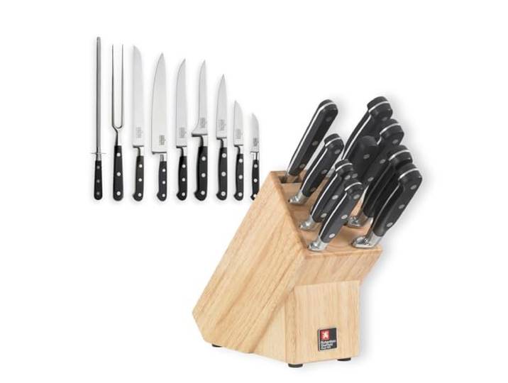 Richardson Sheffield V SABATIER Messerblock mit Messer Set, 10-teilig, scharfe Messer, Chrom-Molybdän-Vanadium-Stahl, massiver Holz-Block, hochwertiges & schönes Design