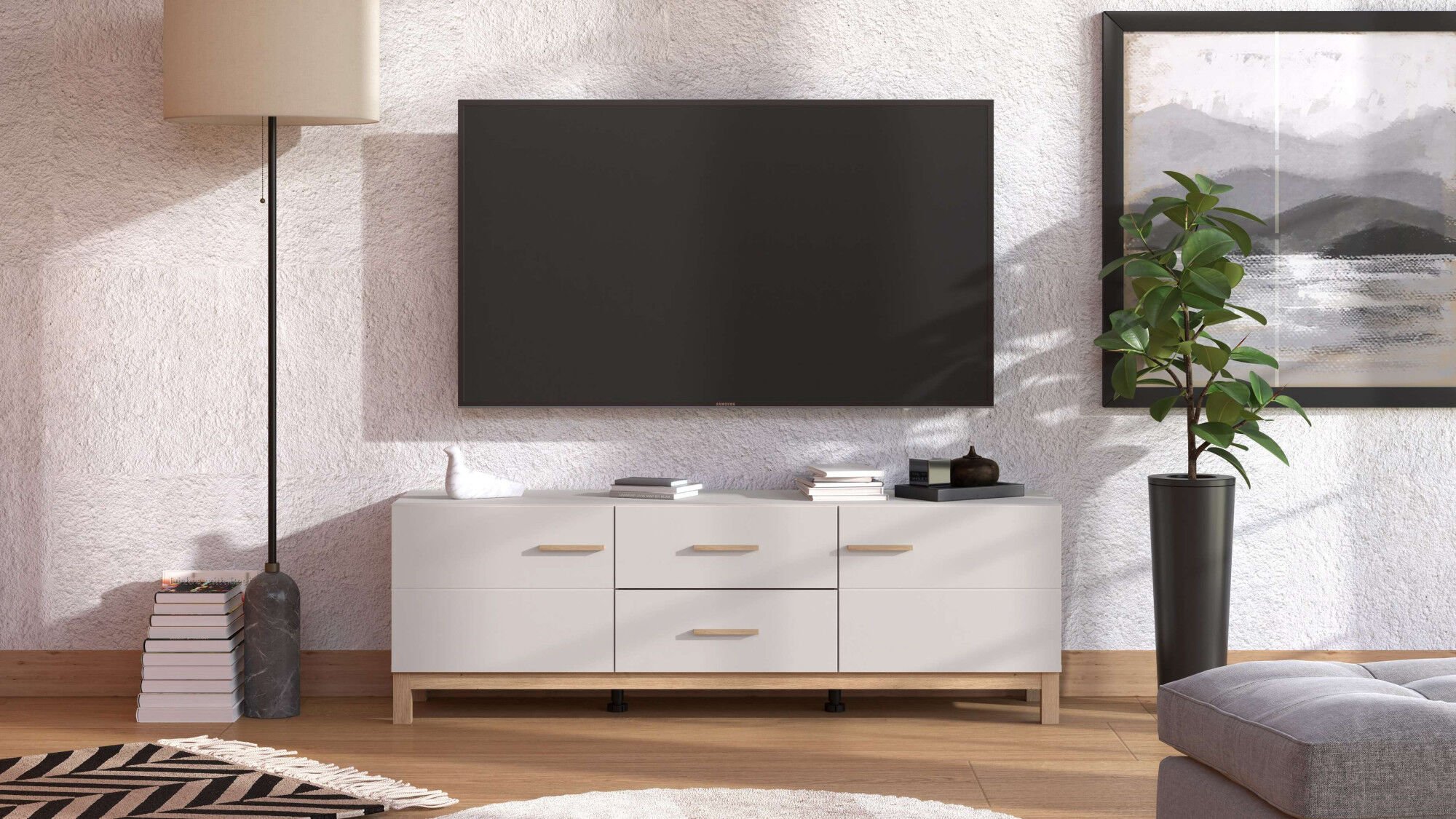 TV-Bank HOME AFFAIRE "Essex, TV-Board, TV-Kommode, TV-Schrank, TV-Unterschrank, TV-Möbel", kaschmir, B:154cm H:50,5cm T:41,5cm, Holzwerkstoff, Kunststoff, MDF, Metall, Sideboards, TV-Bank, Elegantes Lowboard (154 cm) in Kaschmir mit viel Stauraum
