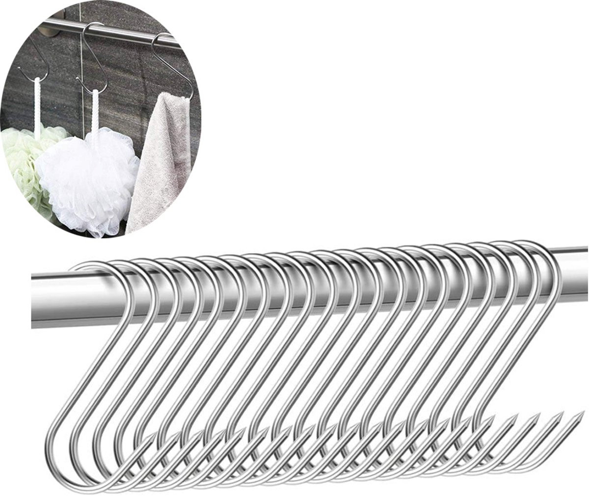 Set van 15 RVS ophanghaken in zilver, 15 cm