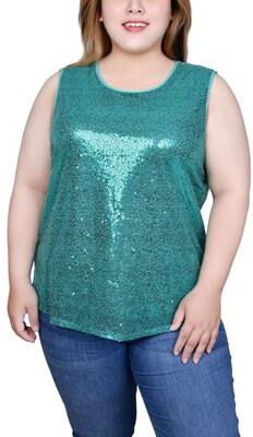NY COLLECTION Sleeveless Sequined Tank Top With Combo Banding