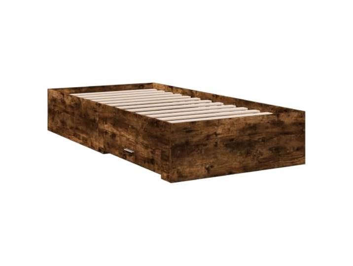 KTHLBRH Bettgestell mit Schubladen, Eichenholz, rauchfarben Technisches Holz, feste Latten, modernes Design, einfache Reinigung, Verwendung im Innenbereich